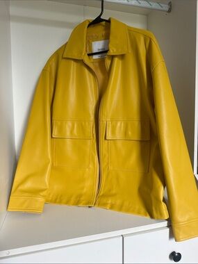 Bershka Bold Yellow Faux Leather Zip Jacket